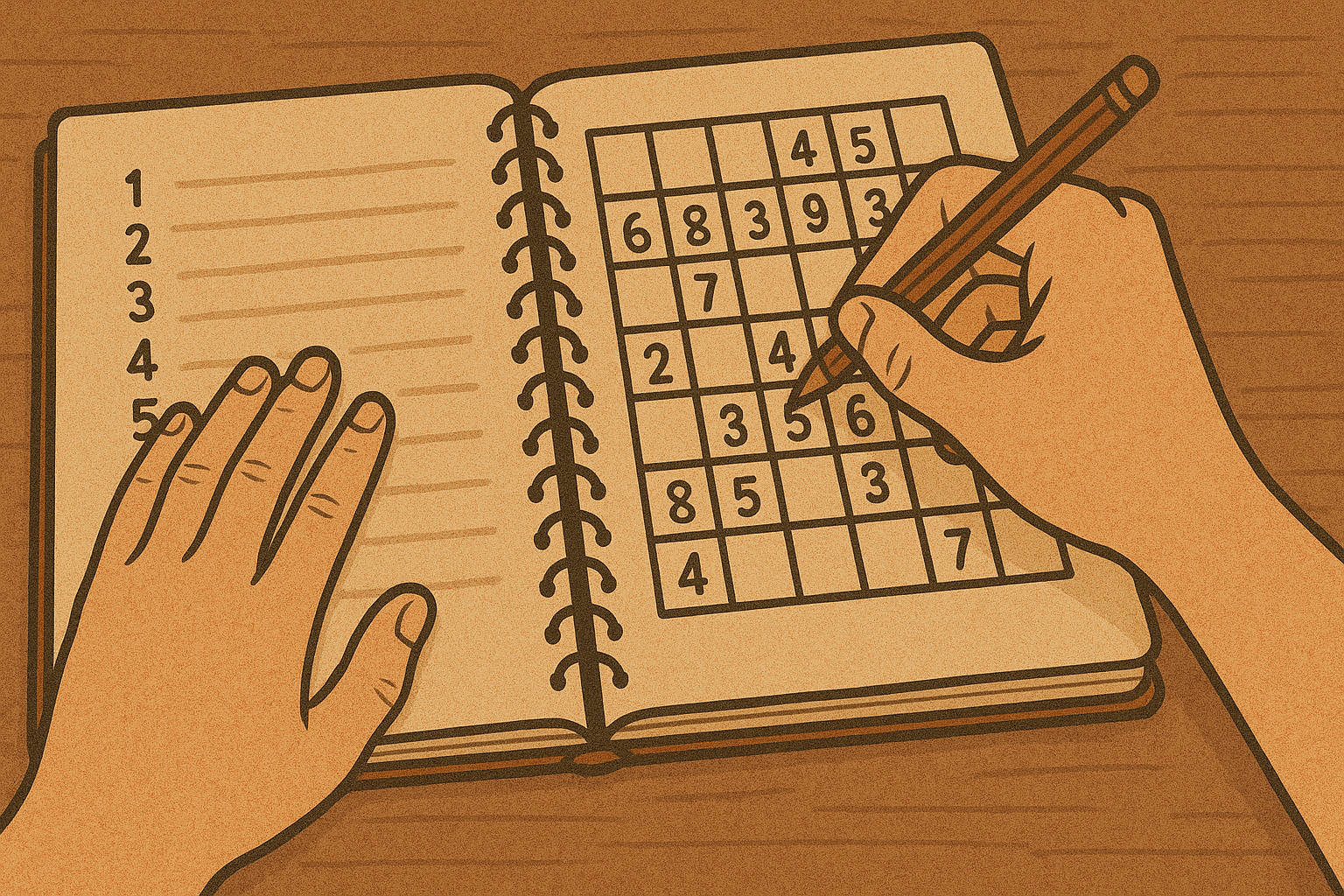 Hands playing a memory card game, matching pairs to strengthen short-term memory.