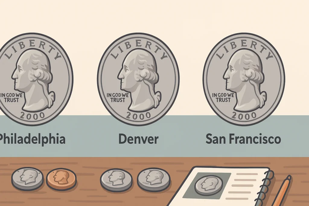 A set of quarters from 3 different mints.