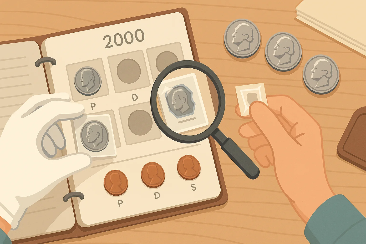 An album filled with valuable 2000 quarters.